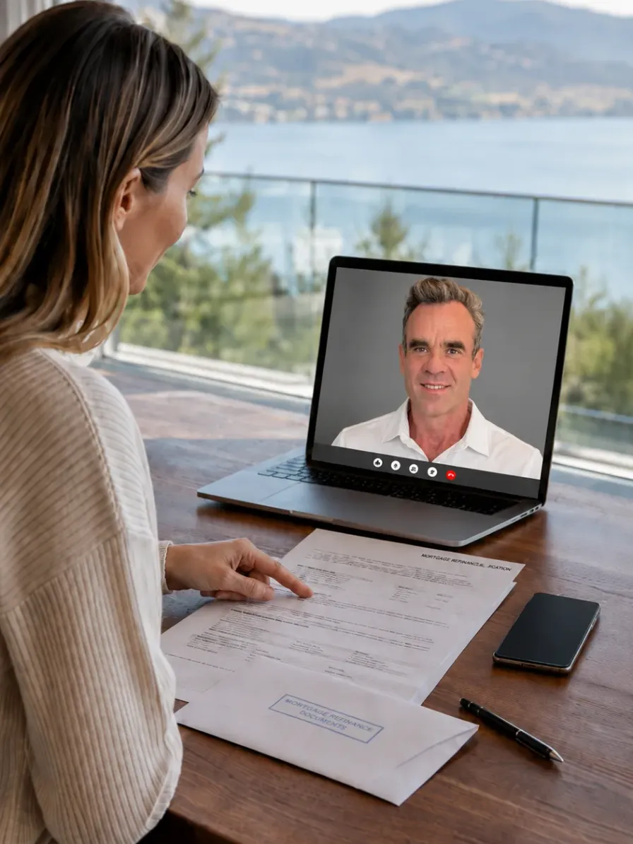 Woman on a video call with Alan about renewing her mortgage